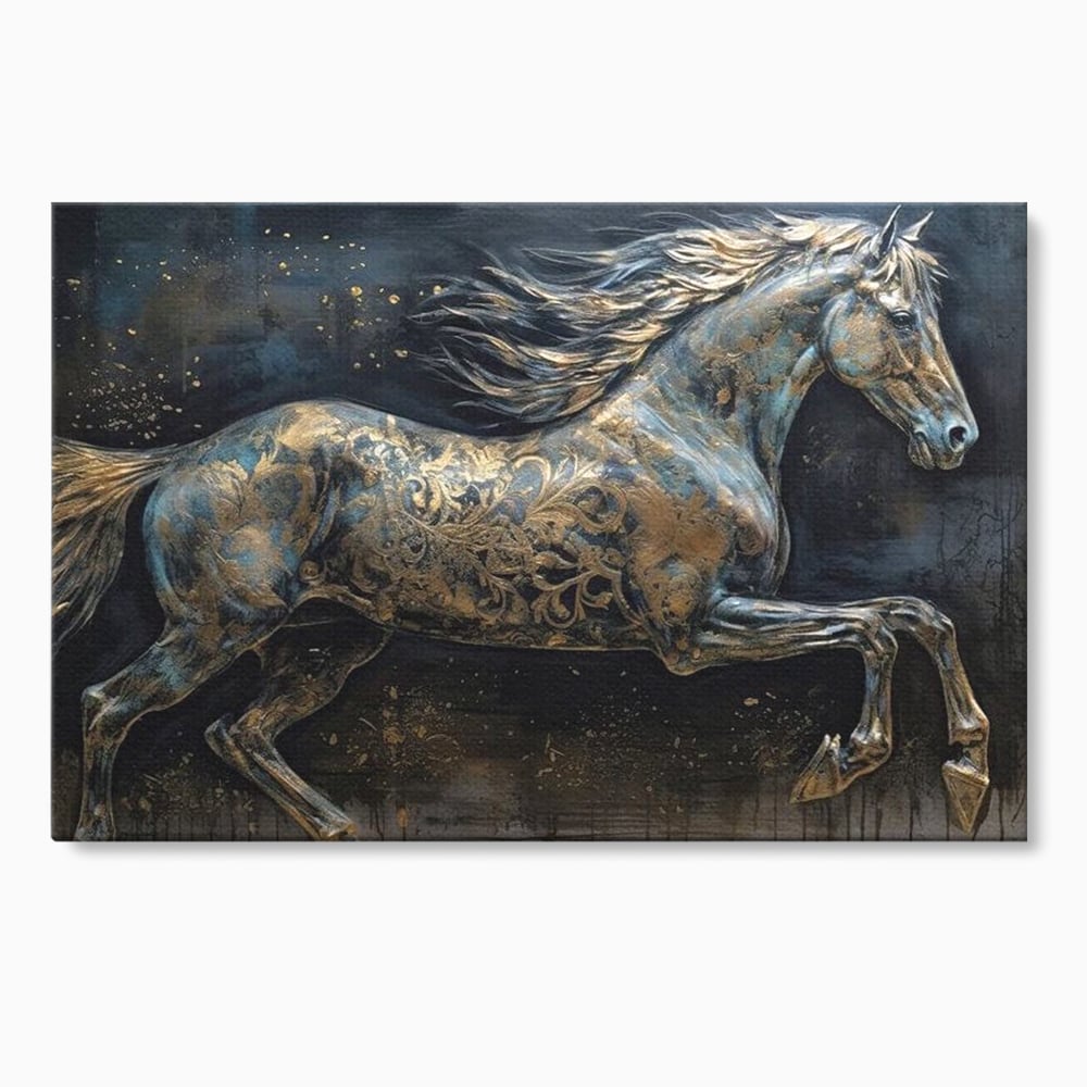 Tablou canvas cu tablou canvas cu armasar in galop, fara rama, pe sasiu de lemn