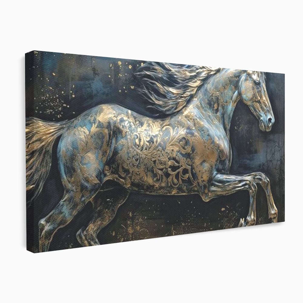 Tablou canvas cu tablou canvas cu armasar in galop, fara rama, pe sasiu de lemn