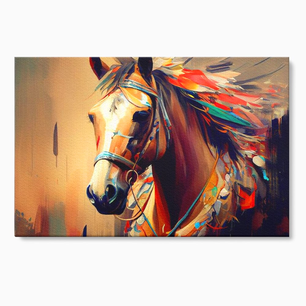 Tablou canvas cu tablou canvas cu cap de cal pictat, fara rama, pe sasiu de lemn