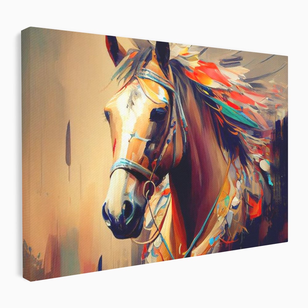 Tablou canvas cu tablou canvas cu cap de cal pictat, fara rama, pe sasiu de lemn