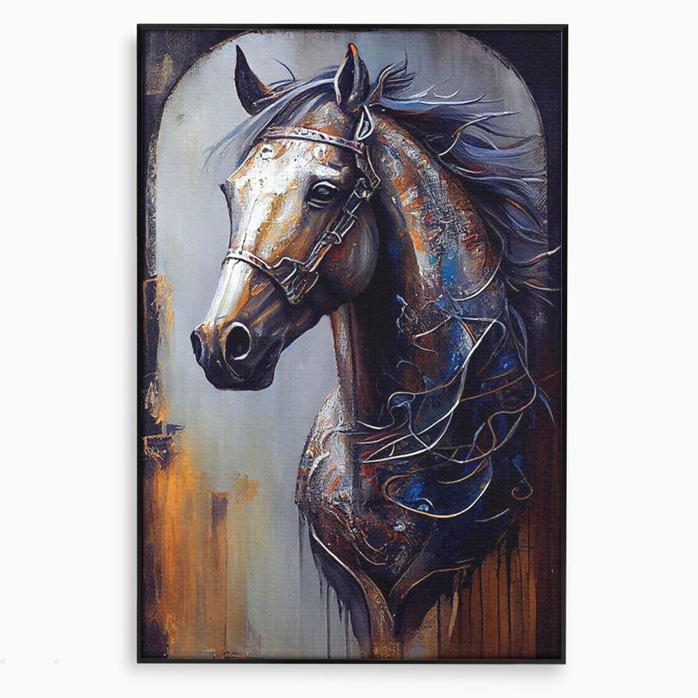 Tablou canvas cu tablou canvas cu armasar in profil, in rama de aluminiu negru