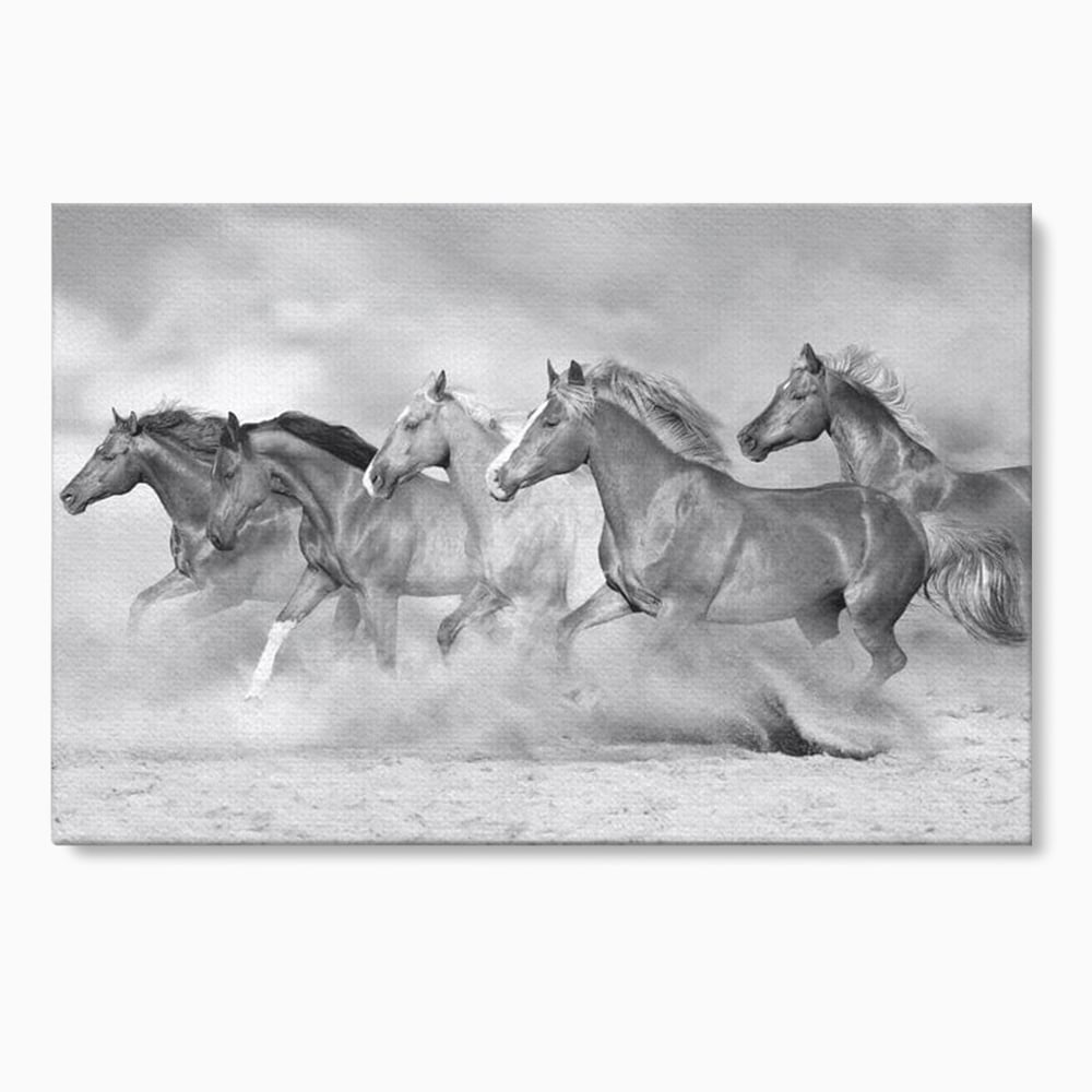 Tablou canvas cu tablou canvas cu cai in galop, fara rama, pe sasiu de lemn
