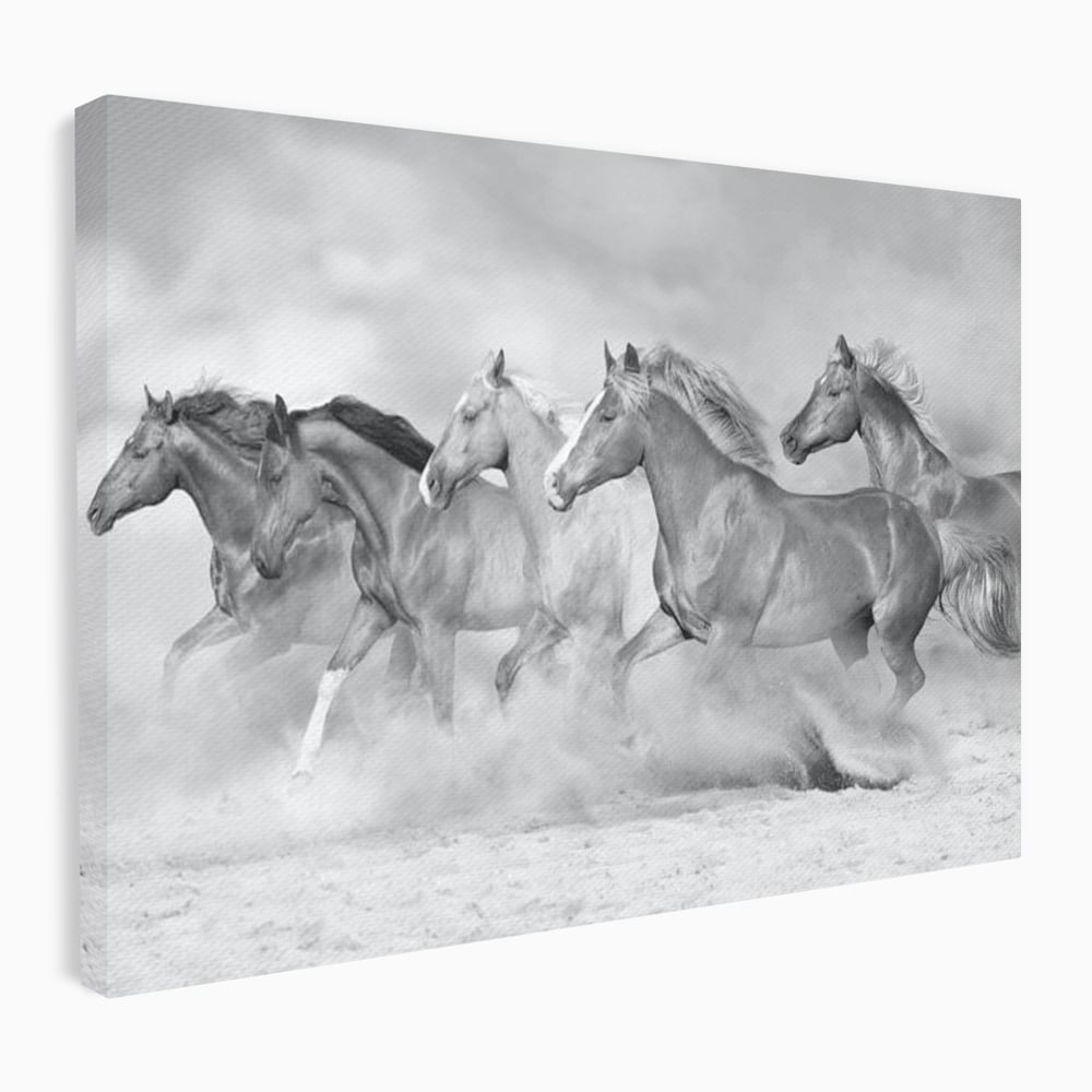 Tablou canvas cu tablou canvas cu cai in galop, fara rama, pe sasiu de lemn