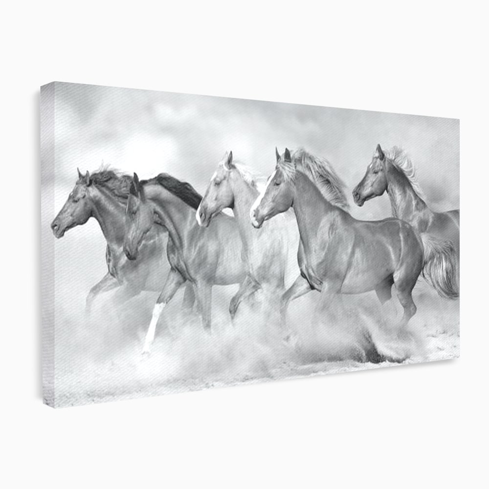 Tablou canvas cu tablou canvas cu cai in galop, fara rama, pe sasiu de lemn