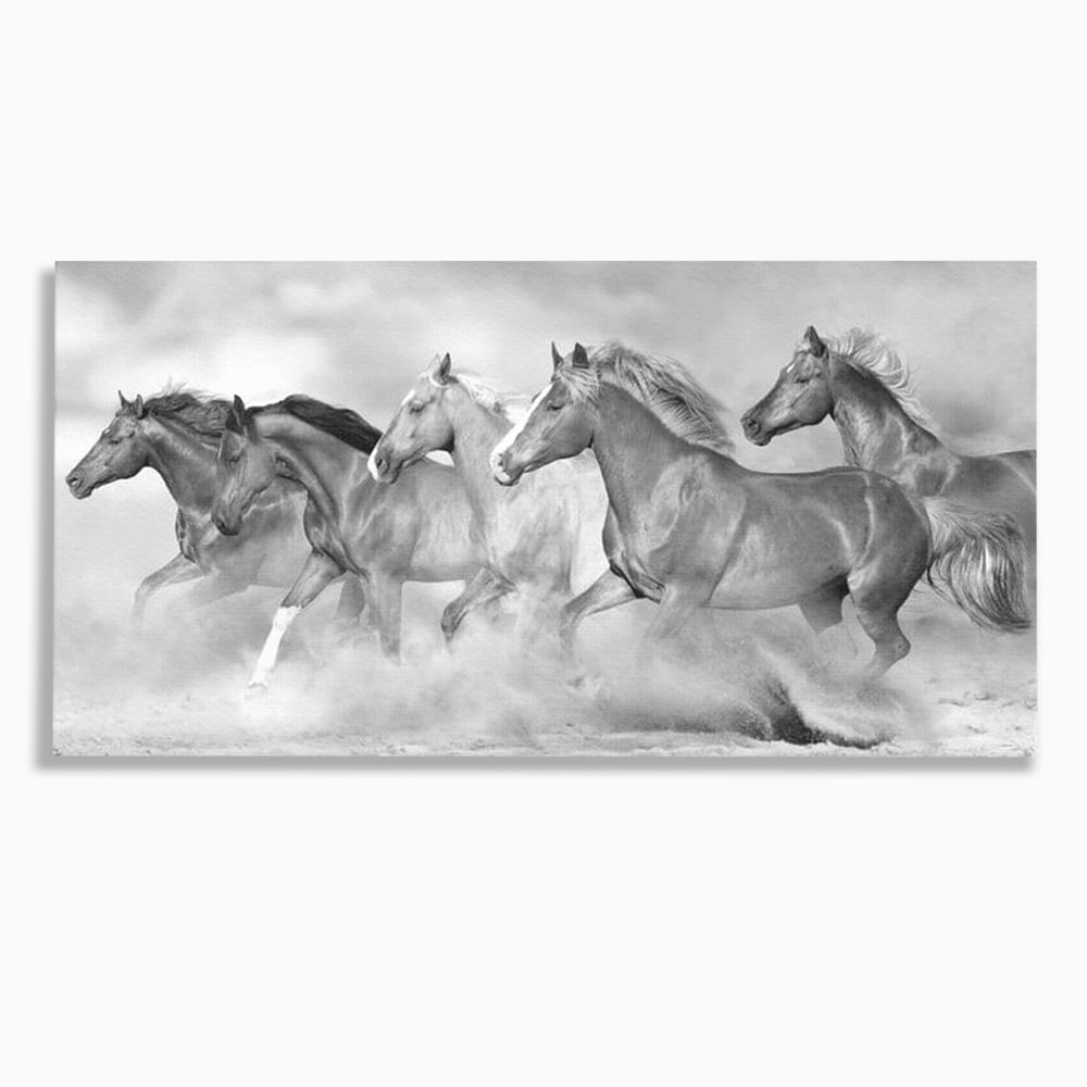 Tablou canvas cu tablou canvas cu cai in galop, fara rama, pe sasiu de lemn