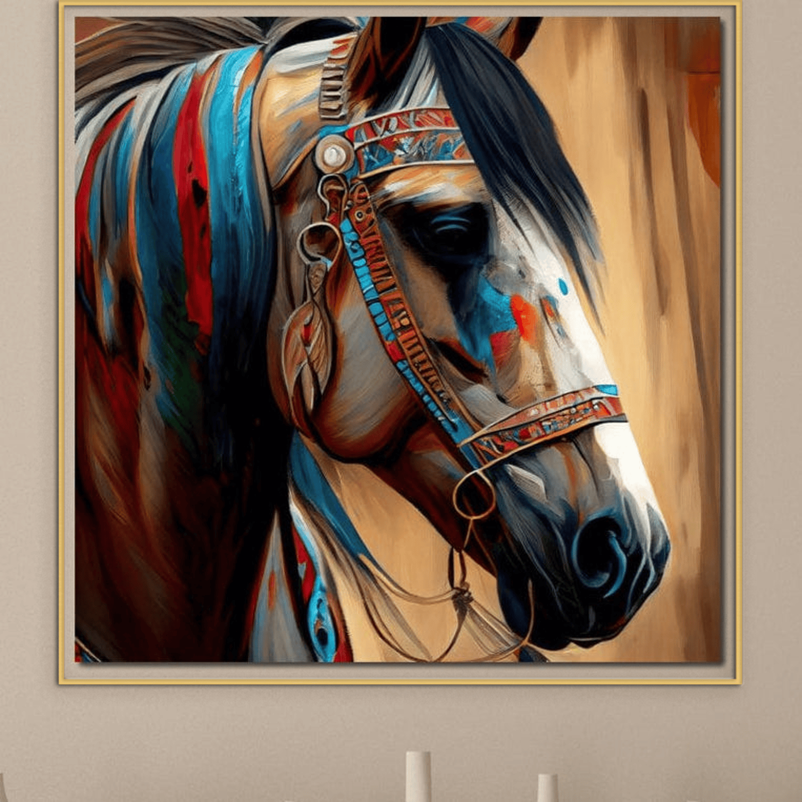 Tablou Canvas Premium, LuxCanva® M1351, Amintirea Strabunilor, Stravechi, Tribal, Etnic, Cal, Coama, Animal, Profil, Portret, Pictura, Salbatic, Birou, Living, Camera Copil