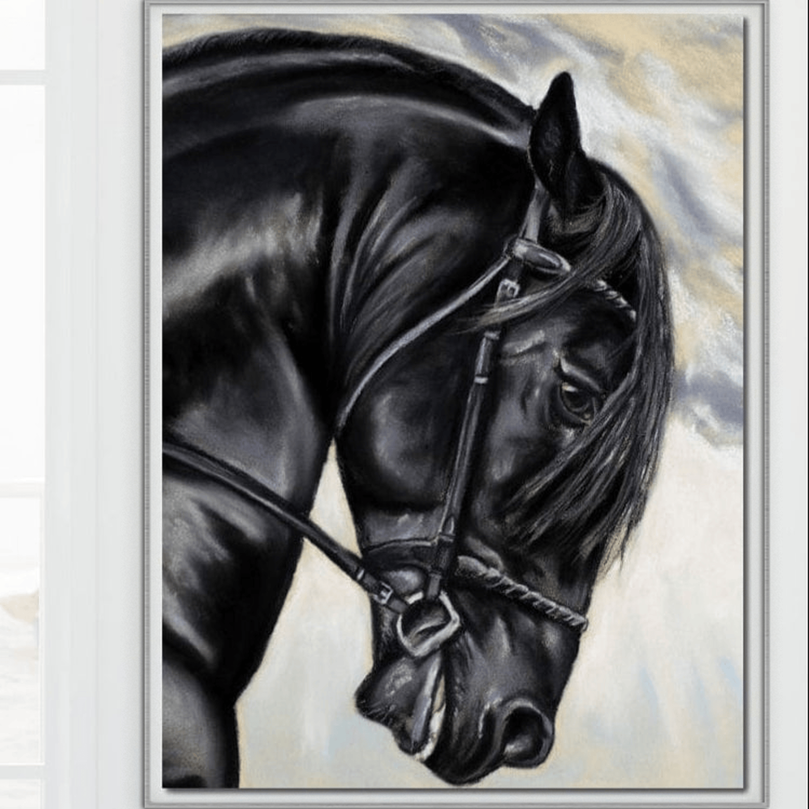 Tablou Canvas Premium, LuxCanva® M1354, Umbra Vie, Armasar, Pictura, Profil, Privire, Negru, Majestuos, Portret, Abstract, Nocturn, Birou, Living, Camera Copil