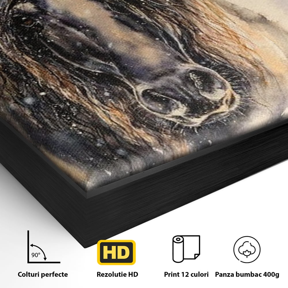 Tablou Canvas cu Un Cal in Viscol, Gri si Albastru Inchis, M1355