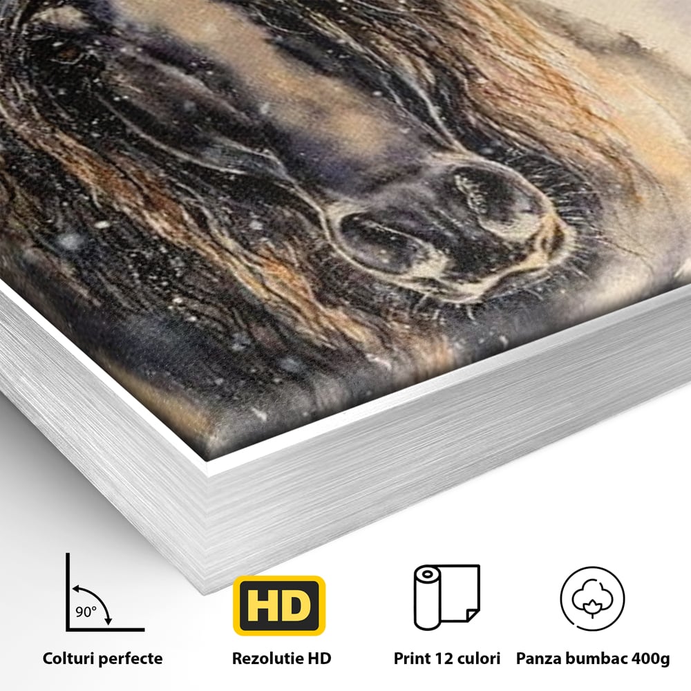 Tablou Canvas cu Un Cal in Viscol, Gri si Albastru Inchis, M1355