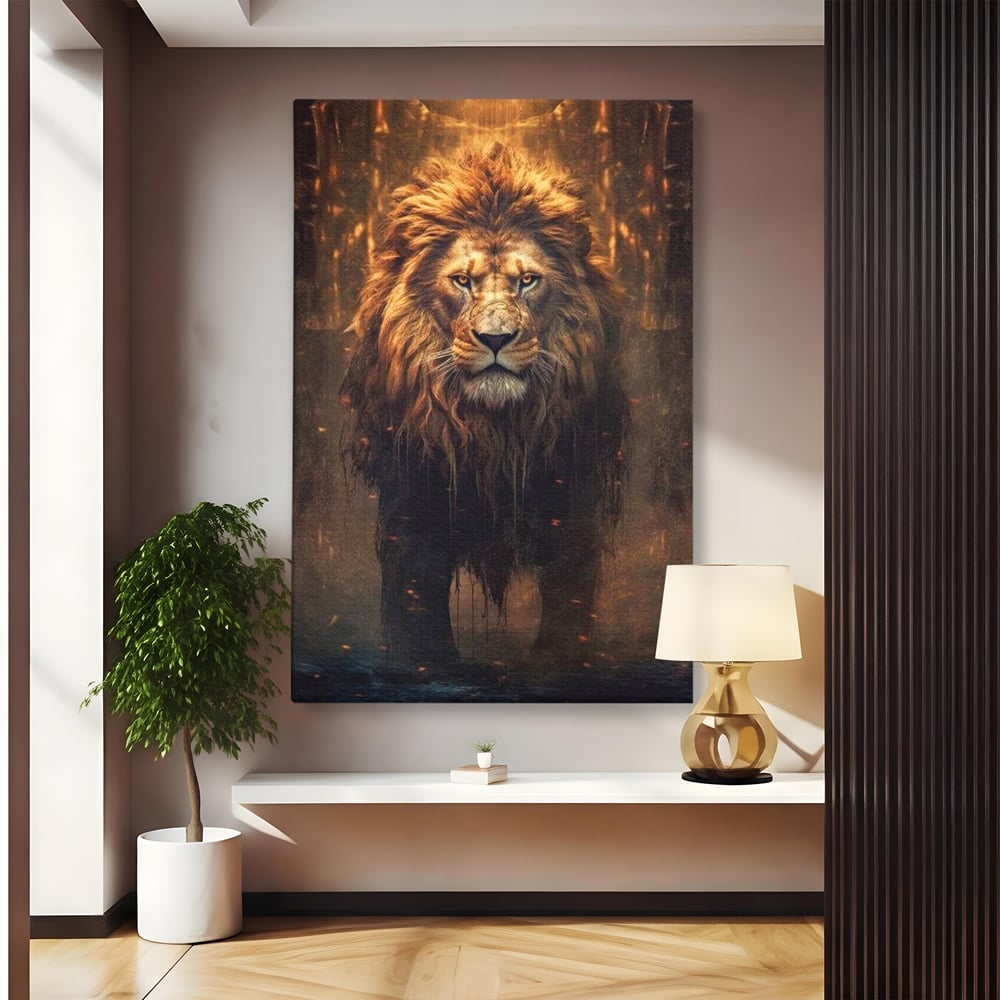 Tablou canvas cu tablou canvas cu portret de leu, fara rama, pe sasiu de lemn