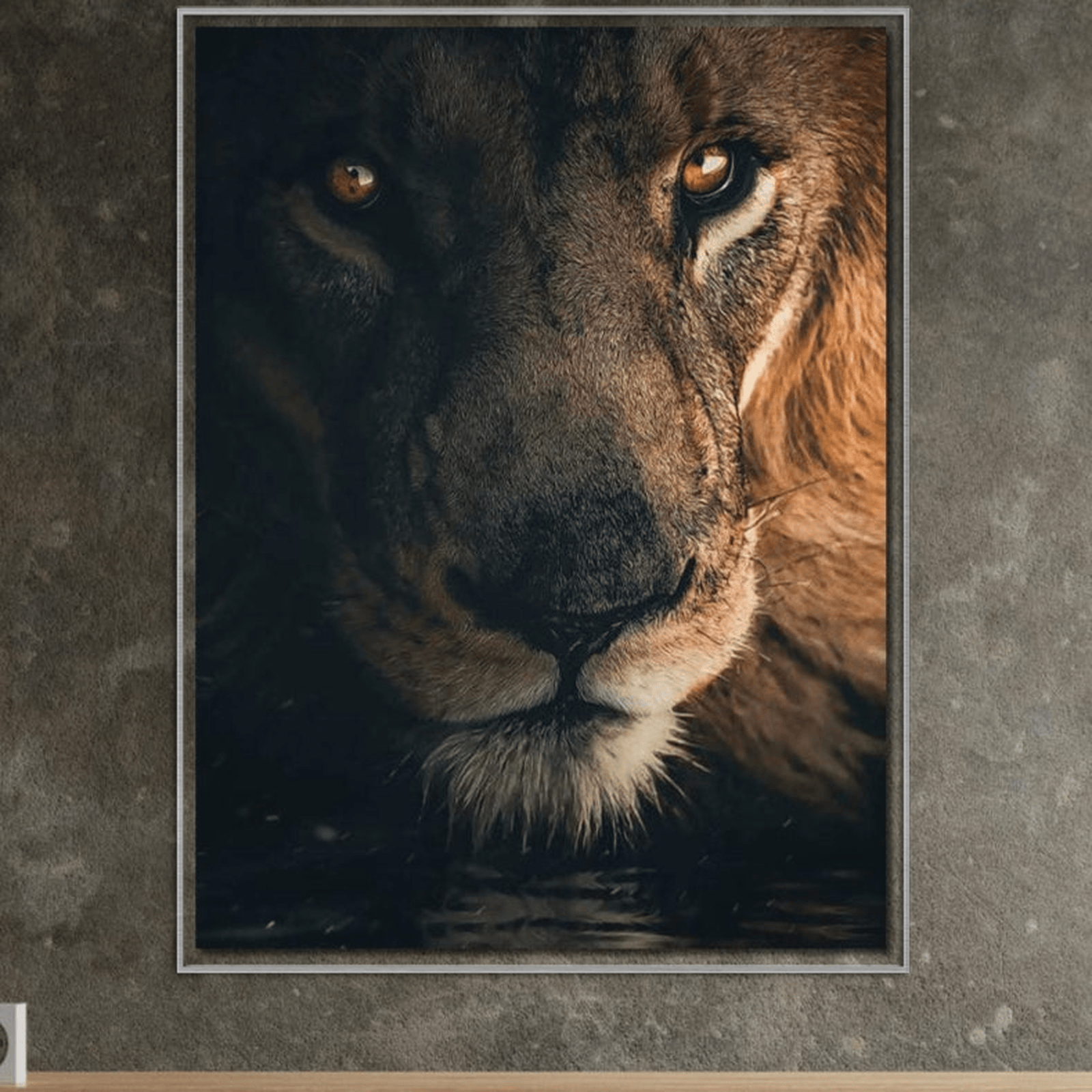 Tablou Canvas Premium, LuxCanva® M1365, Putere Ascunsa, Privire, Mister, Destin, Dominare, Forta, Leu, Stapan, Glorios, Maret, Nobil, Apa, Birou, Living, Camera Copil