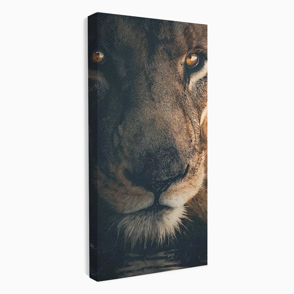 Tablou canvas cu tablou canvas cu prim-plan portret de leu, fara rama, pe sasiu de lemn