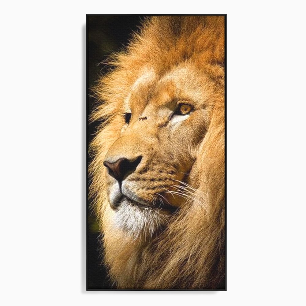 Tablou canvas cu tablou canvas cu profil de leu, in rama de aluminiu negru