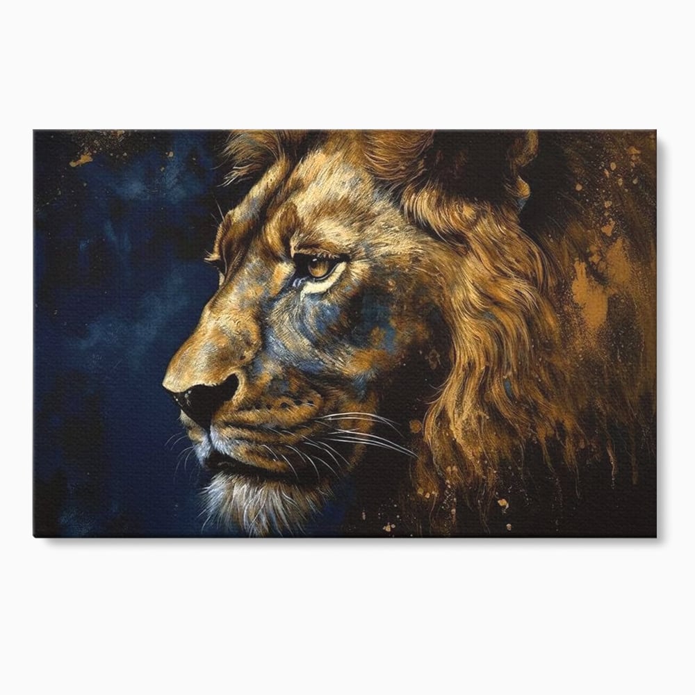 Tablou canvas cu tablou canvas cu leu in profil, fara rama, pe sasiu de lemn