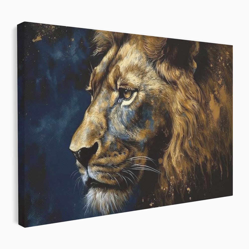 Tablou canvas cu tablou canvas cu leu in profil, fara rama, pe sasiu de lemn
