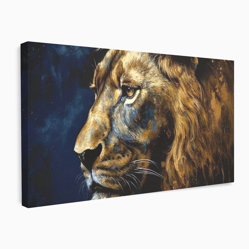 Tablou canvas cu tablou canvas cu leu in profil, fara rama, pe sasiu de lemn