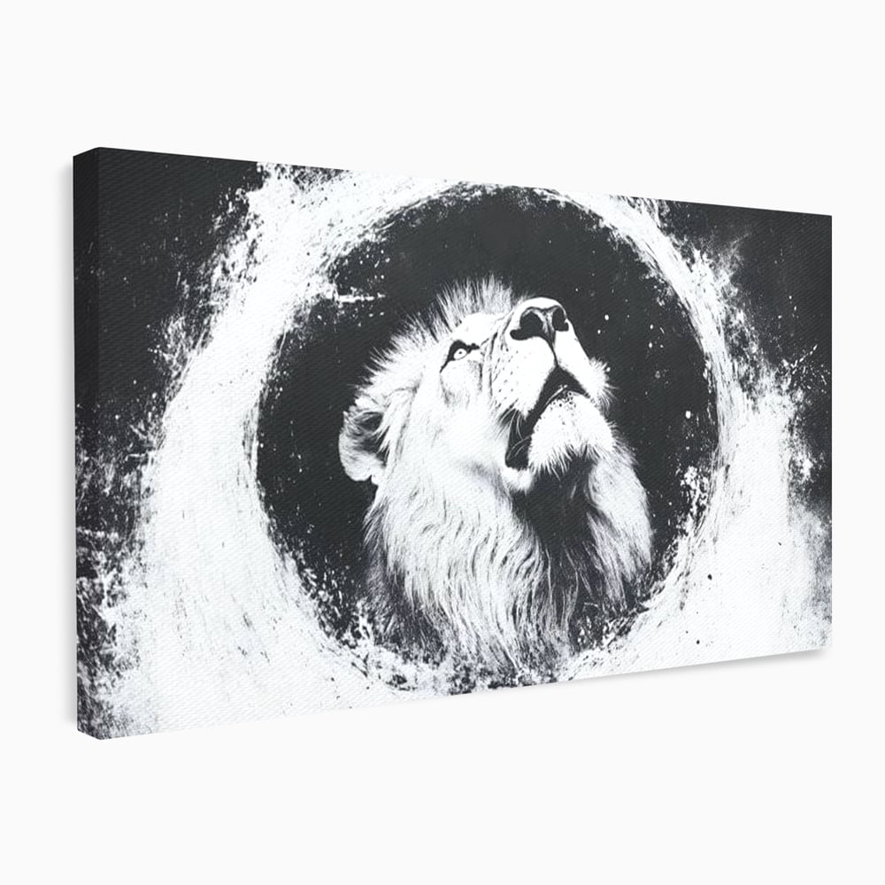 Tablou canvas cu tablou canvas cu leu alb si negru, fara rama, pe sasiu de lemn