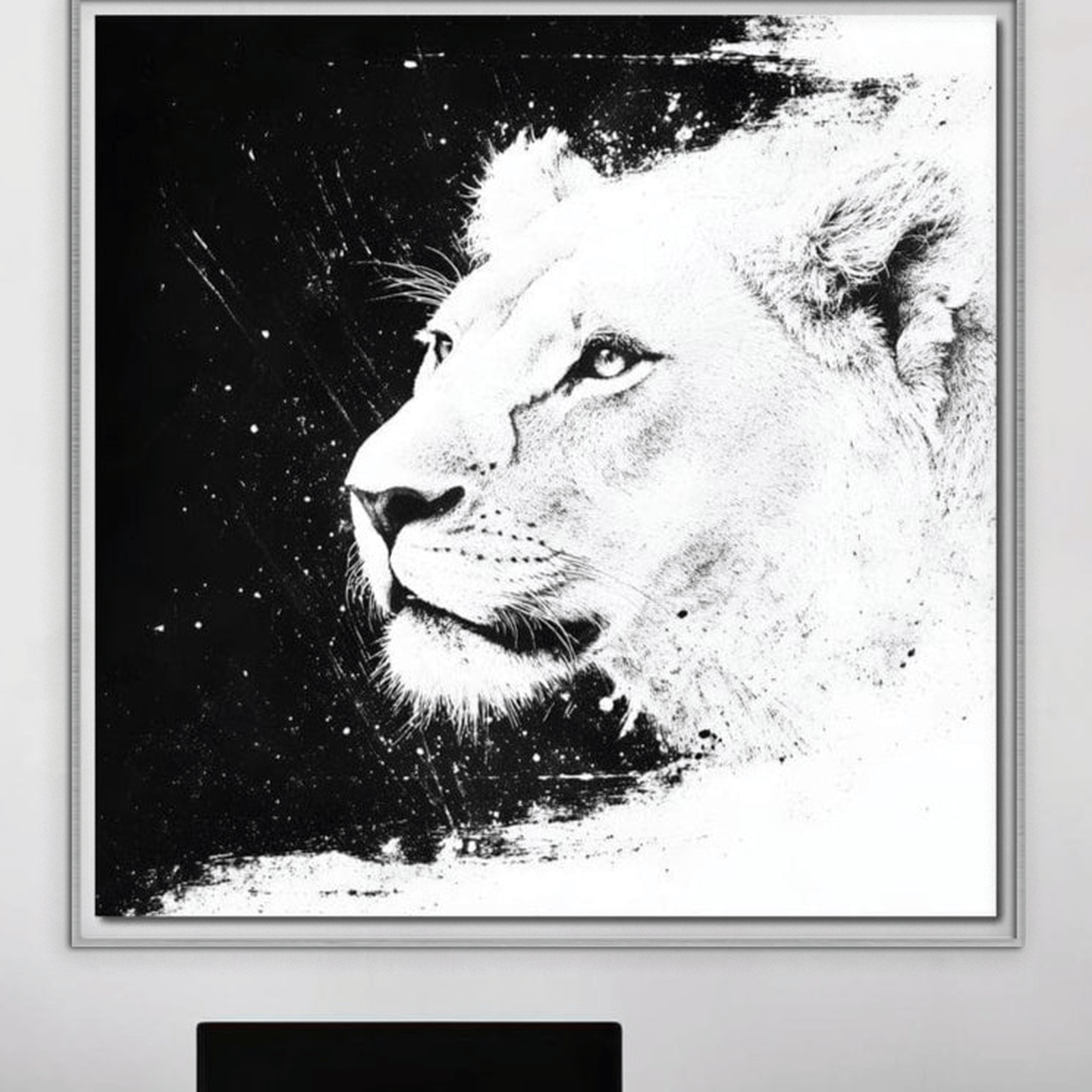 Tablou Canvas Premium, LuxCanva® M1371, Regina Junglei, Leoaica, Alb si Negru, Pictura, Abstract, Portret, Profil, Viziune, Puritate, Noblete, Birou, Living, Camera Copil