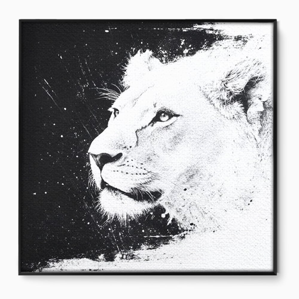 Tablou canvas cu tablou canvas cu leoaica in profil, in rama de aluminiu negru