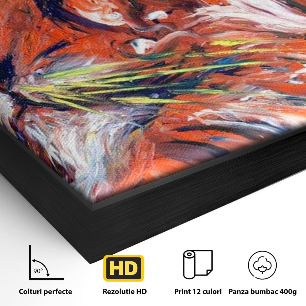 Detaliu al suprafetei: pictura abstracta cu profil de leu, in rama de aluminiu negru