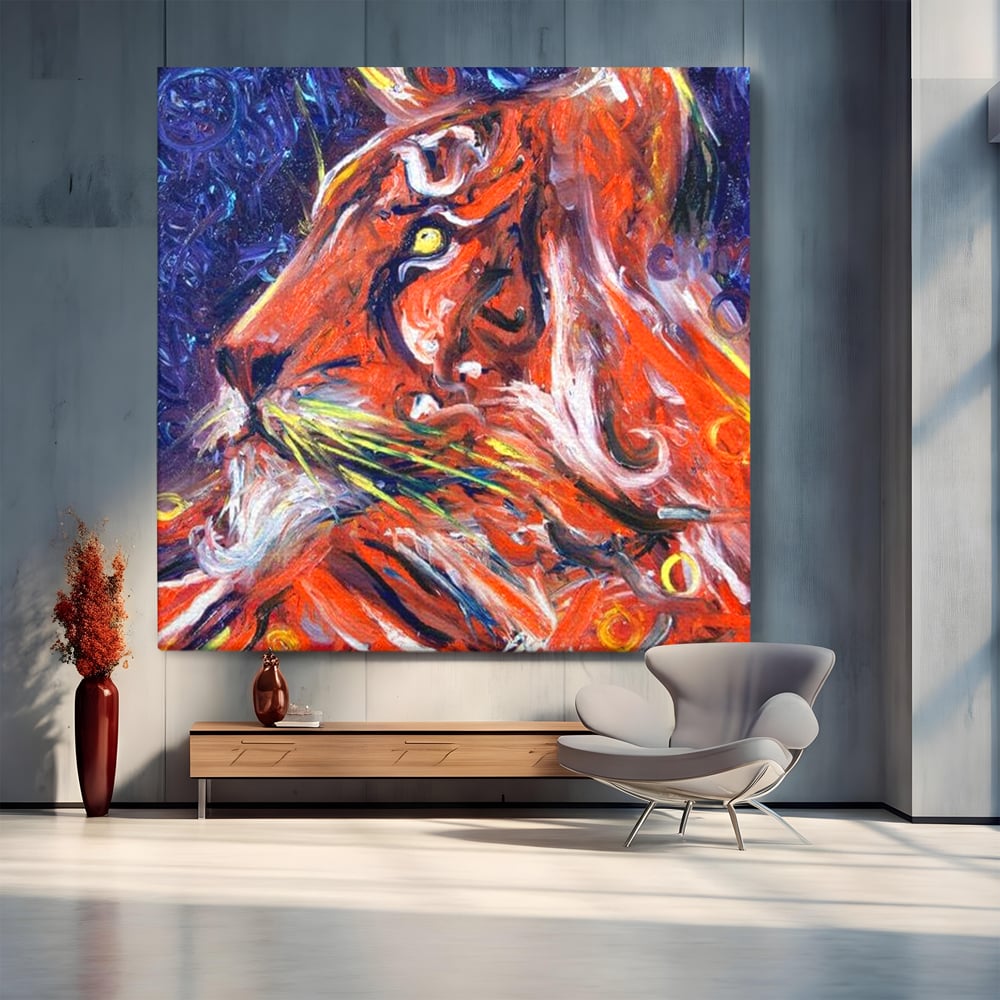 Tablou canvas cu pictura abstracta cu profil de leu, fara rama, pe sasiu de lemn