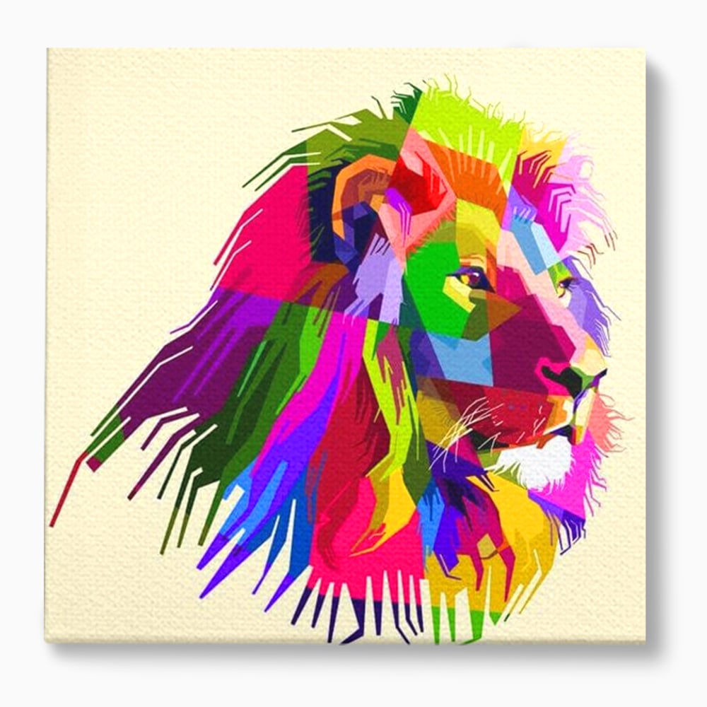 Tablou canvas cu tablou canvas cu leu pop art, fara rama, pe sasiu de lemn