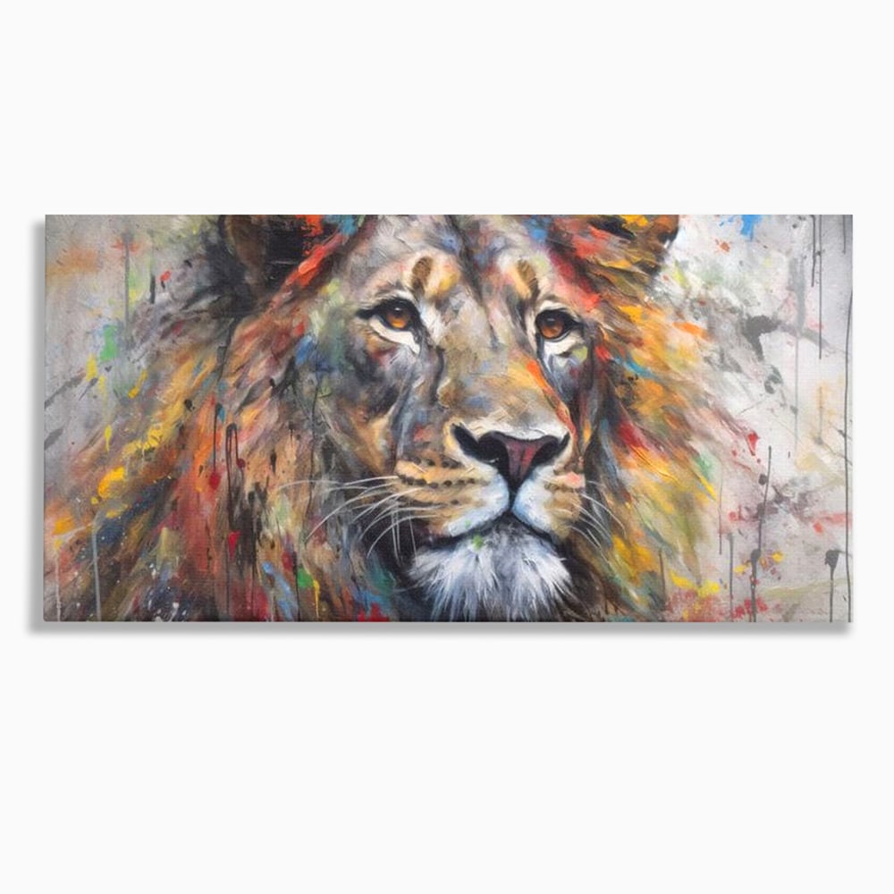 Tablou canvas cu tablou canvas cu leu colorat, fara rama, pe sasiu de lemn