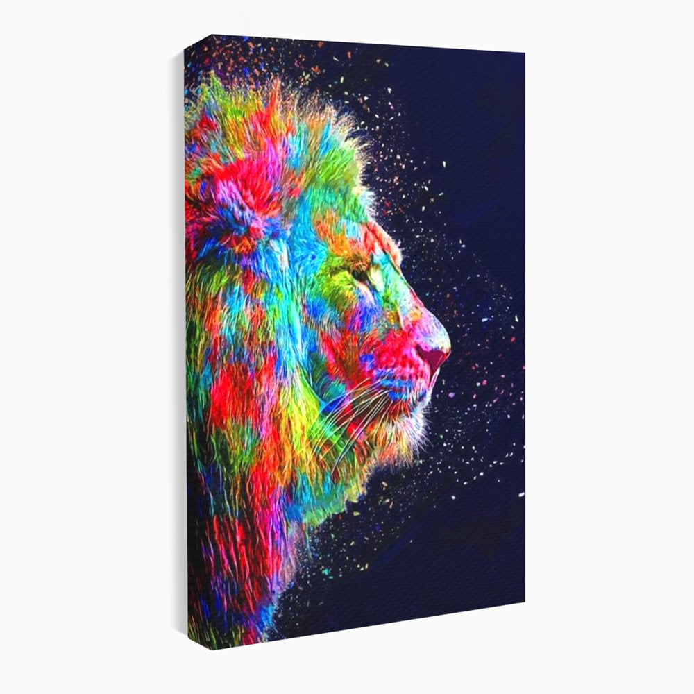 Tablou canvas cu tablou canvas cu profil de leu multicolor, fara rama, pe sasiu de lemn