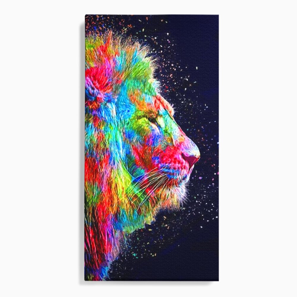 Tablou canvas cu tablou canvas cu profil de leu multicolor, fara rama, pe sasiu de lemn