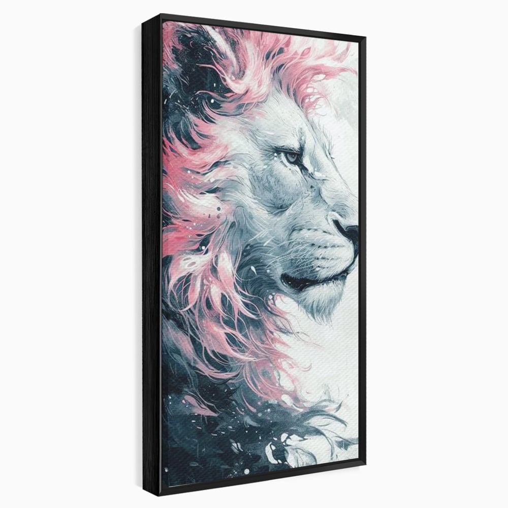 Tablou canvas cu tablou canvas cu leu in profil, in rama de aluminiu negru