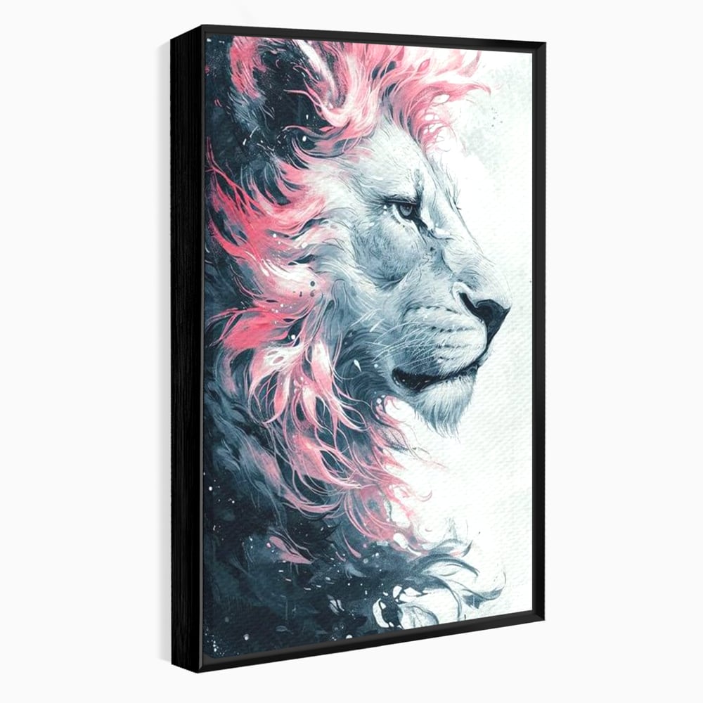 Tablou canvas cu tablou canvas cu leu in profil, in rama de aluminiu negru
