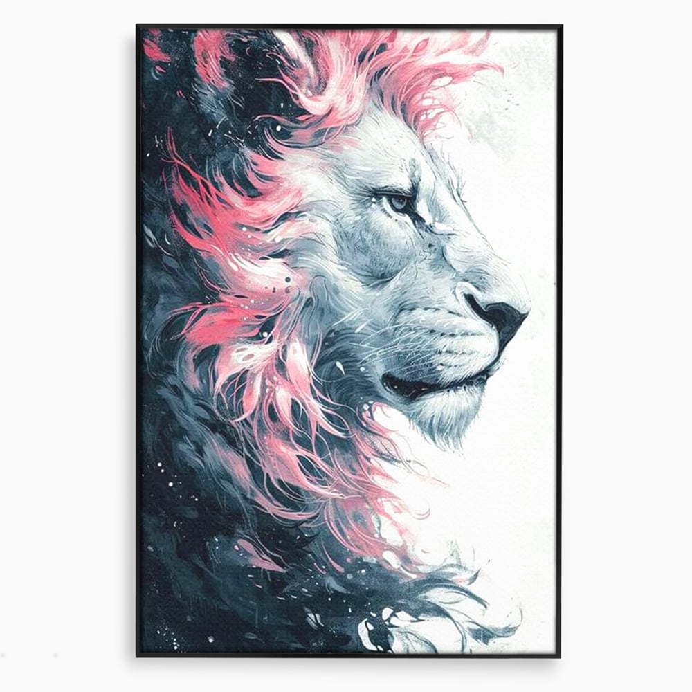 Tablou canvas cu tablou canvas cu leu in profil, in rama de aluminiu negru
