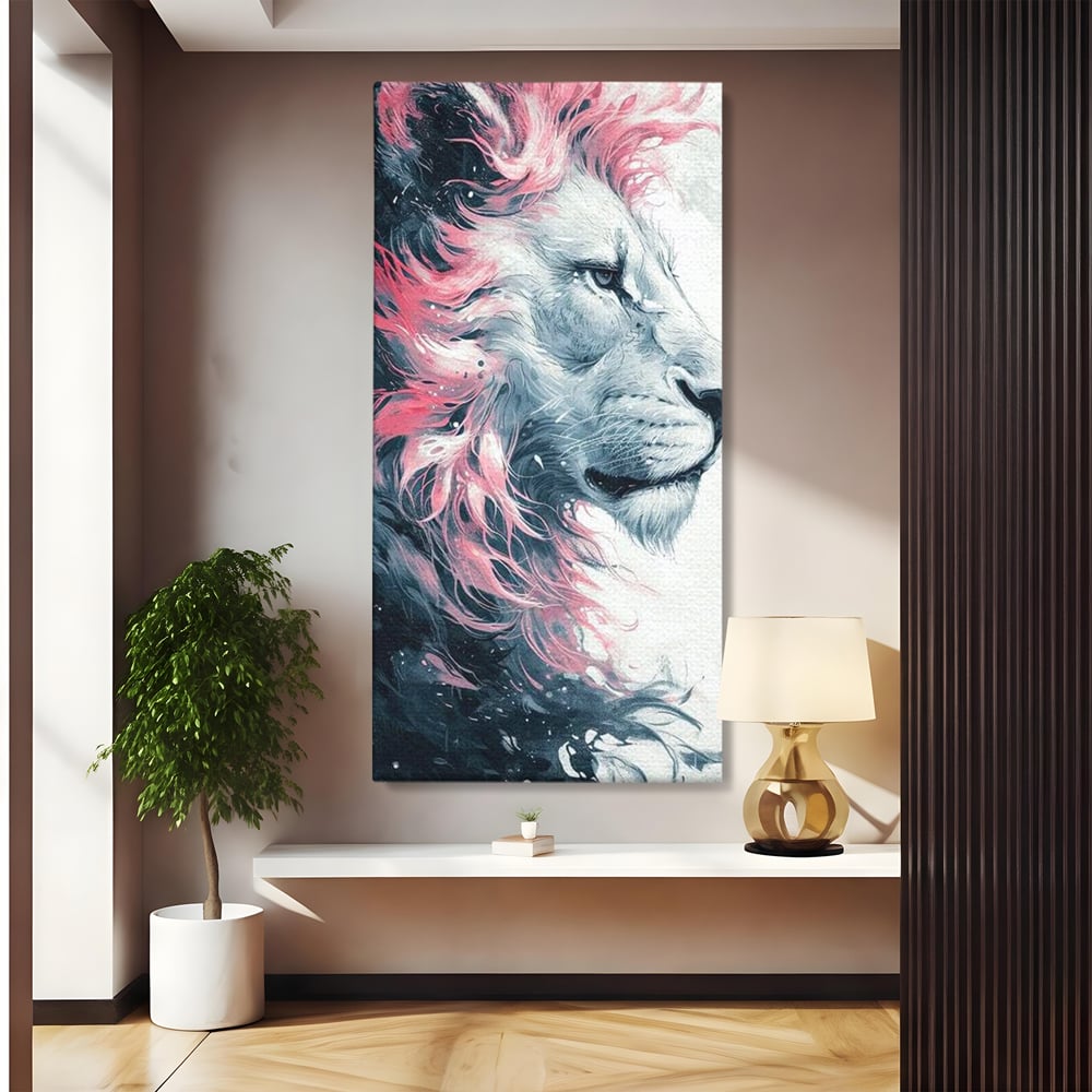 Tablou canvas cu tablou canvas cu leu in profil, fara rama, pe sasiu de lemn