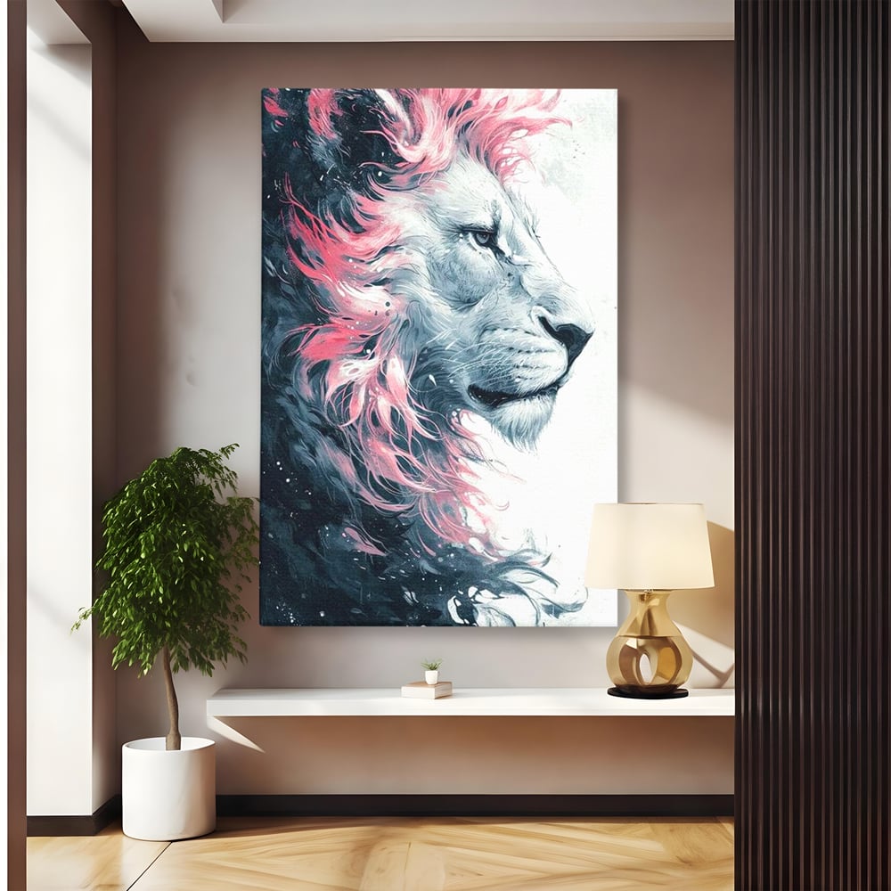 Tablou canvas cu tablou canvas cu leu in profil, fara rama, pe sasiu de lemn