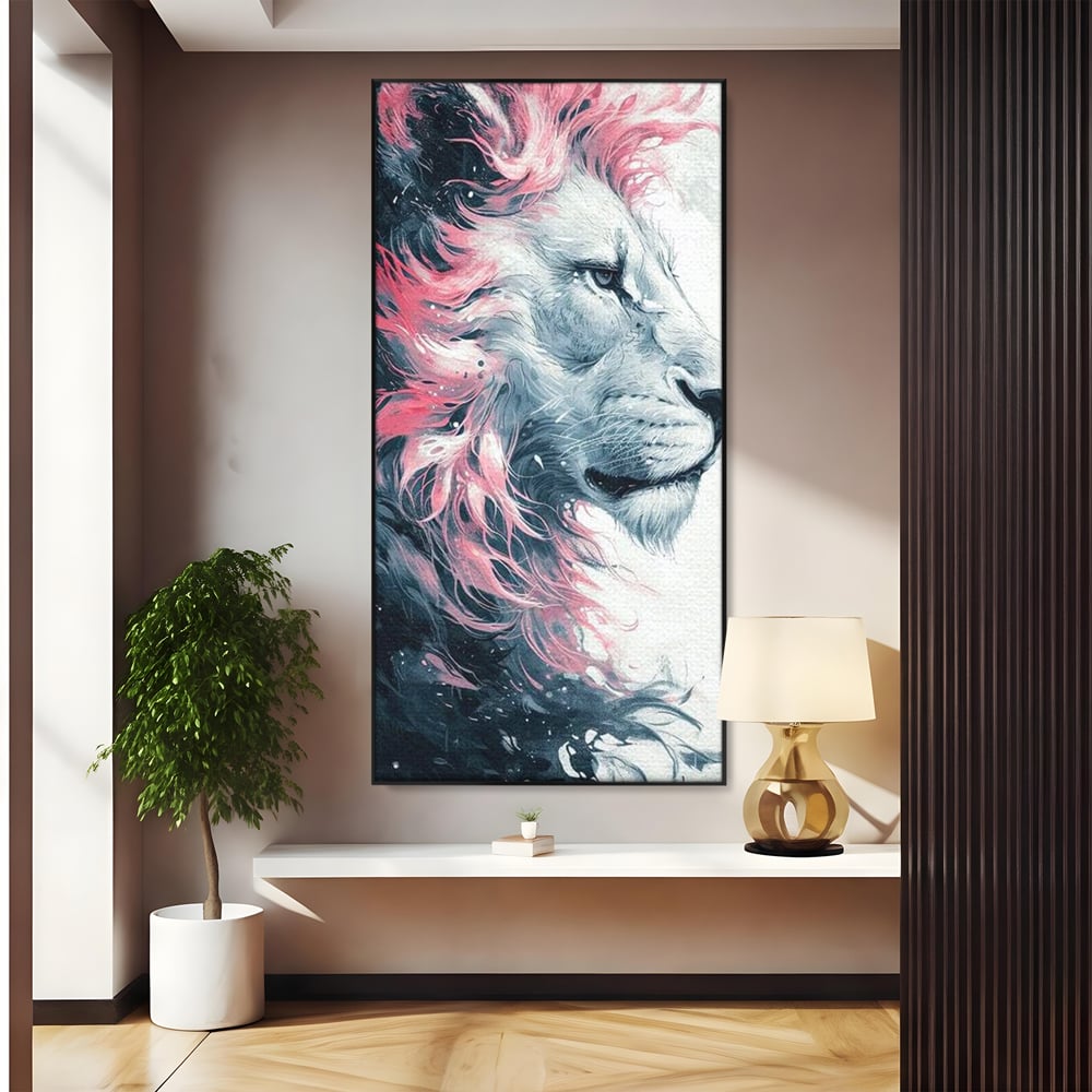 Tablou canvas cu tablou canvas cu leu in profil, in rama de aluminiu negru