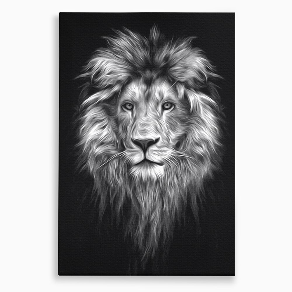 Tablou canvas cu tablou canvas cu leu alb negru, fara rama, pe sasiu de lemn
