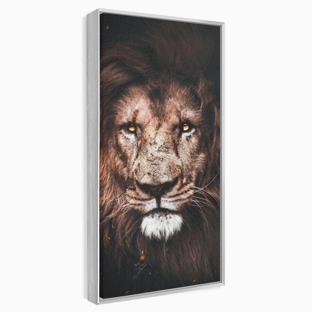 Tablou canvas cu tablou canvas cu leu, in rama de aluminiu argintiu