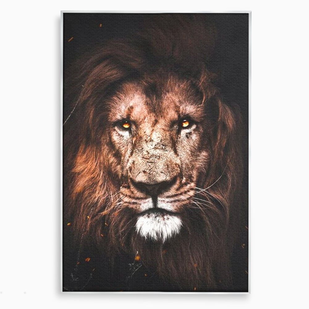 Tablou canvas cu tablou canvas cu leu, in rama de aluminiu argintiu