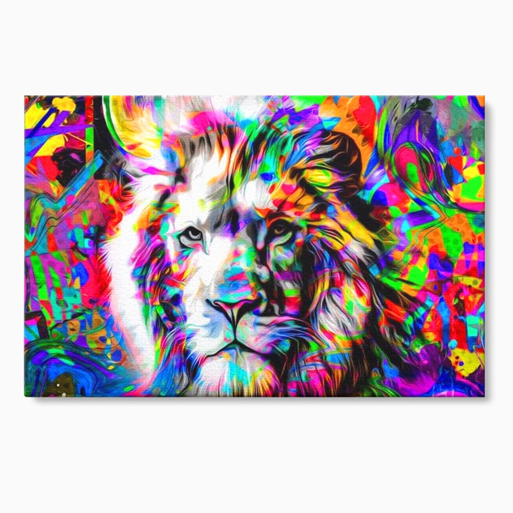 Tablou canvas cu tablou canvas cu leu in culori neon, fara rama, pe sasiu de lemn