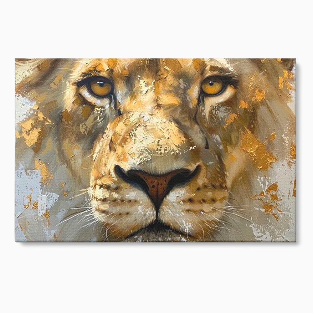 Tablou canvas cu tablou canvas cu prim-plan de leu, fara rama, pe sasiu de lemn