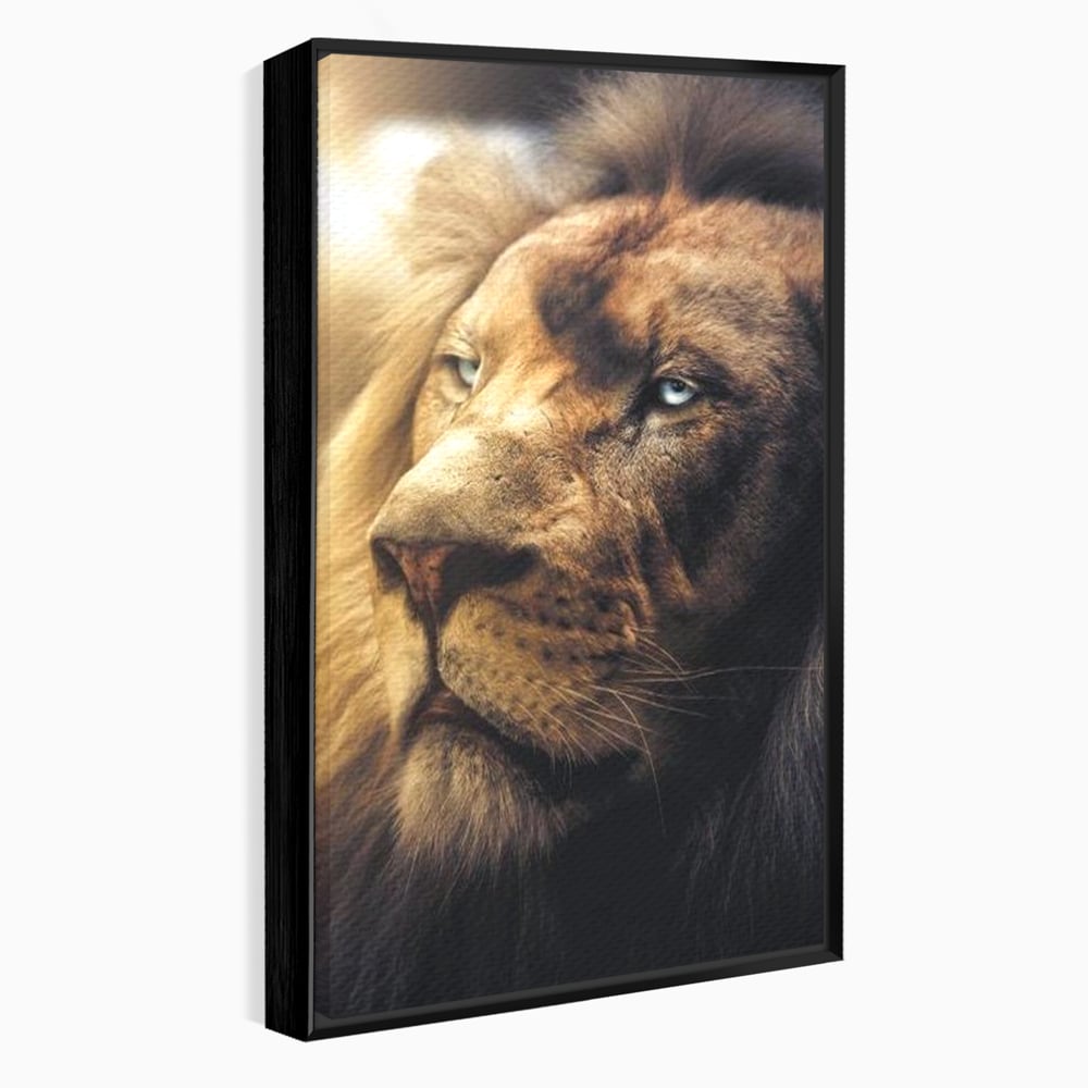 Tablou canvas cu tablou canvas cu chip de leu, in rama de aluminiu negru