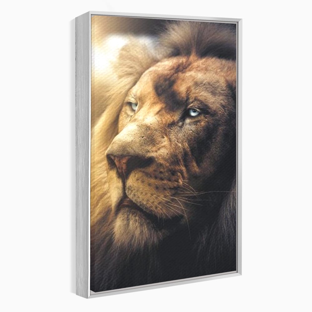 Tablou canvas cu tablou canvas cu chip de leu, in rama de aluminiu argintiu