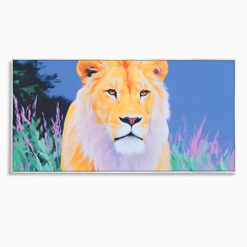 Tablou canvas cu tablou canvas cu pictura de leu, in rama de aluminiu argintiu