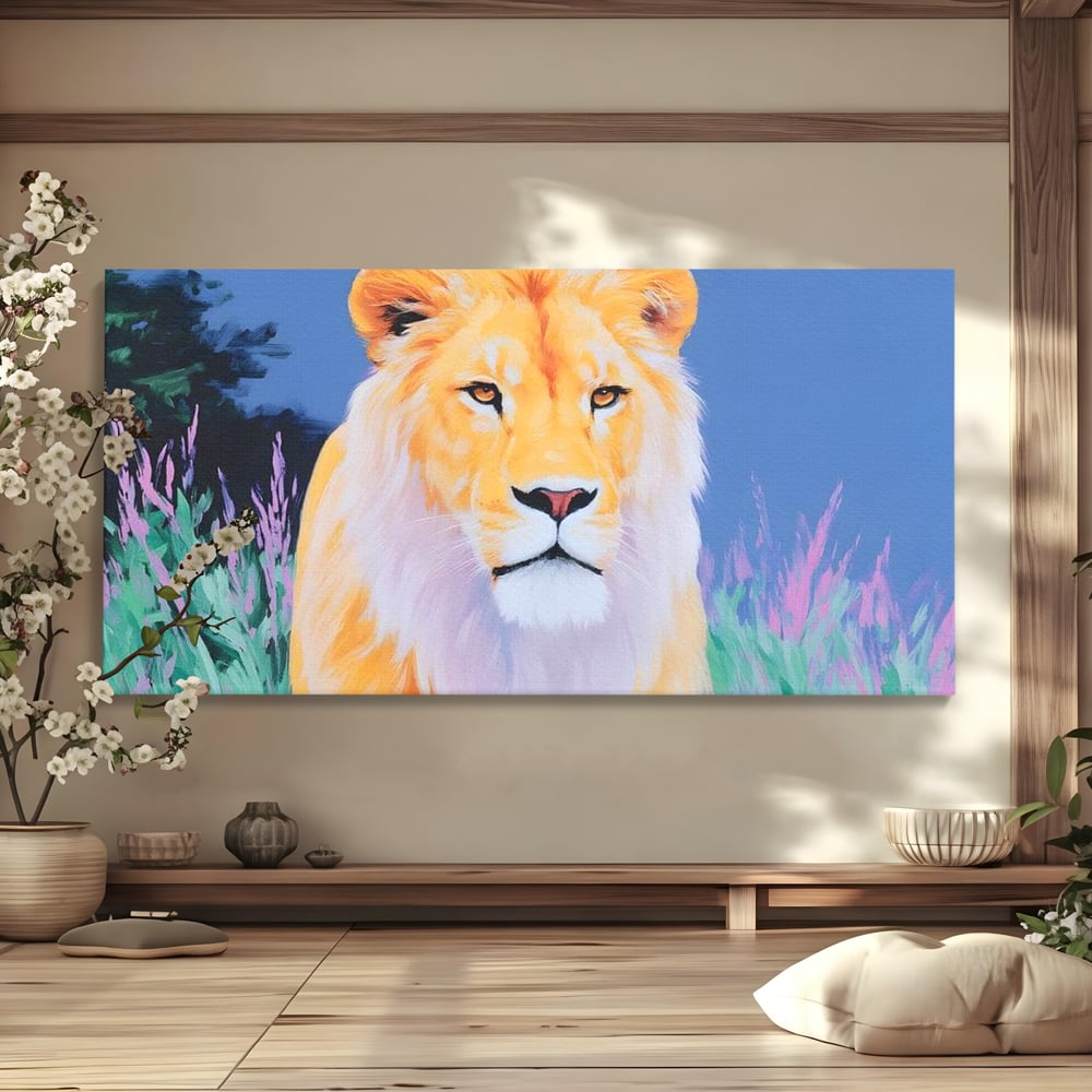 Tablou canvas cu tablou canvas cu pictura de leu, fara rama, pe sasiu de lemn