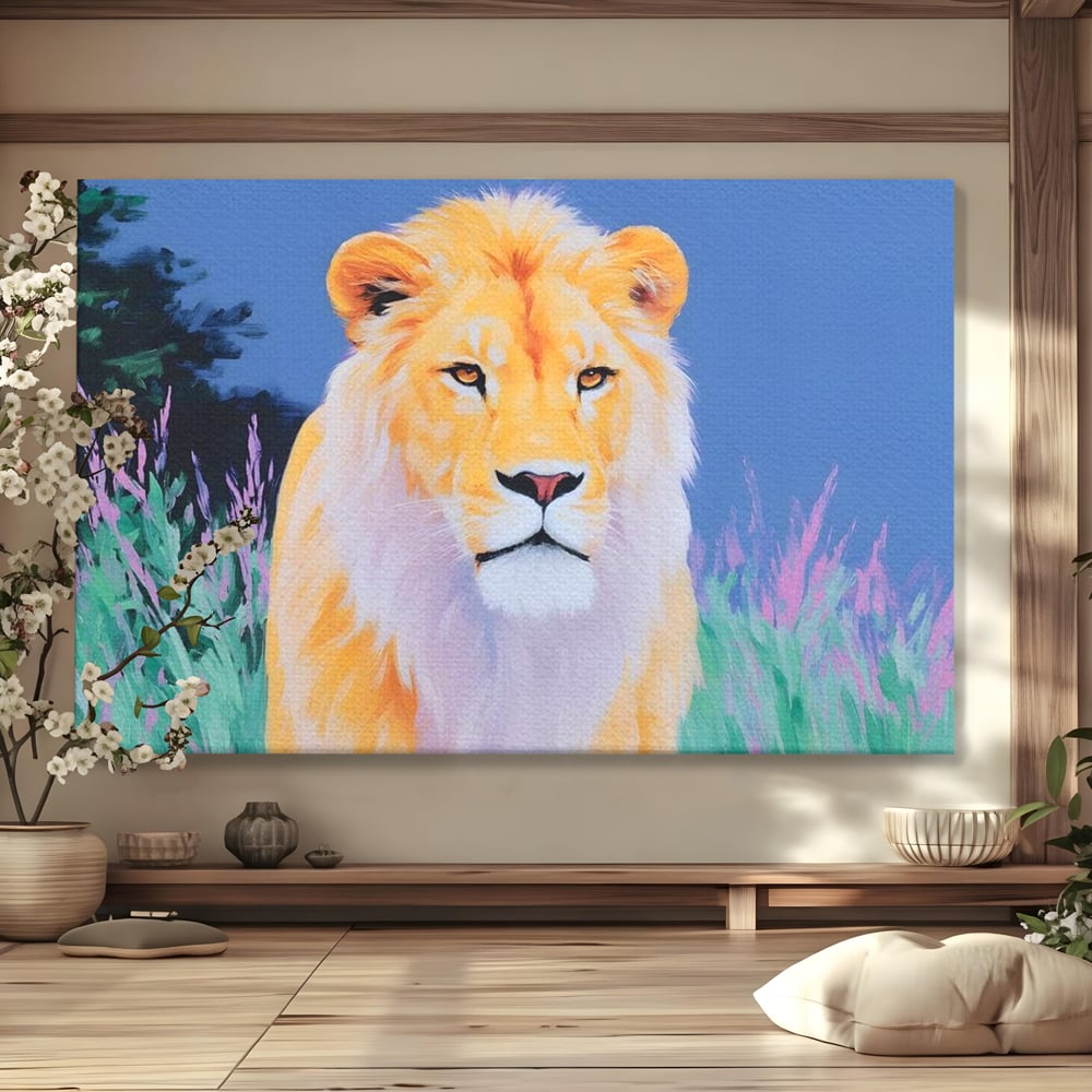 Tablou canvas cu tablou canvas cu pictura de leu, fara rama, pe sasiu de lemn