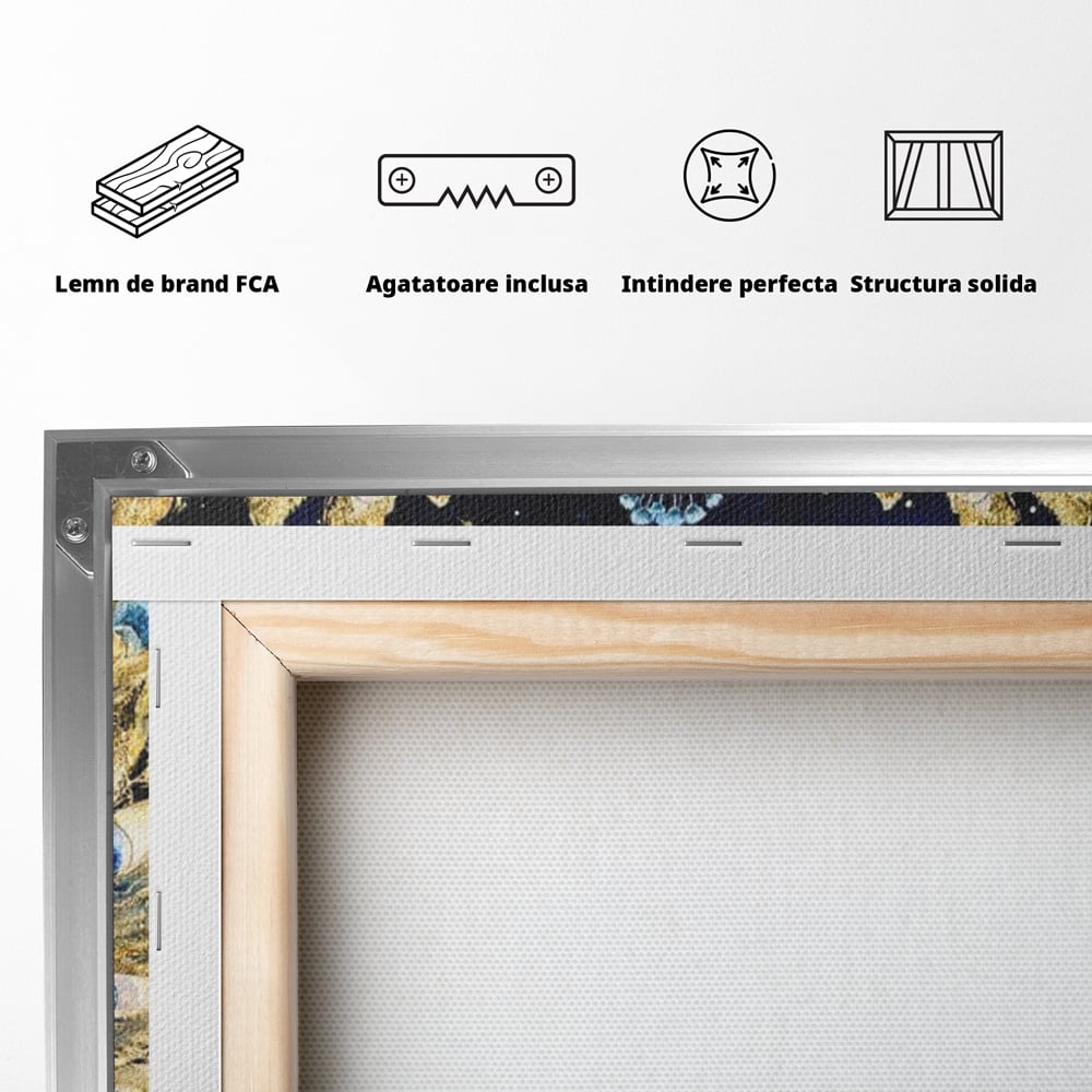 Tablou Canvas cu Paun Albastru pe Fundal Nocturn, Albastru Intens si Auriu, M1403