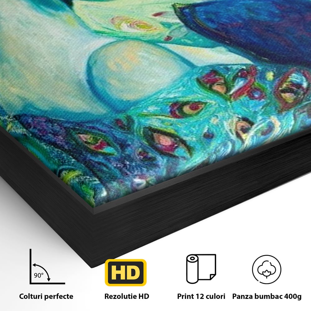 Detaliu al suprafetei: pictura canvas portret de gheisa, in rama de aluminiu negru