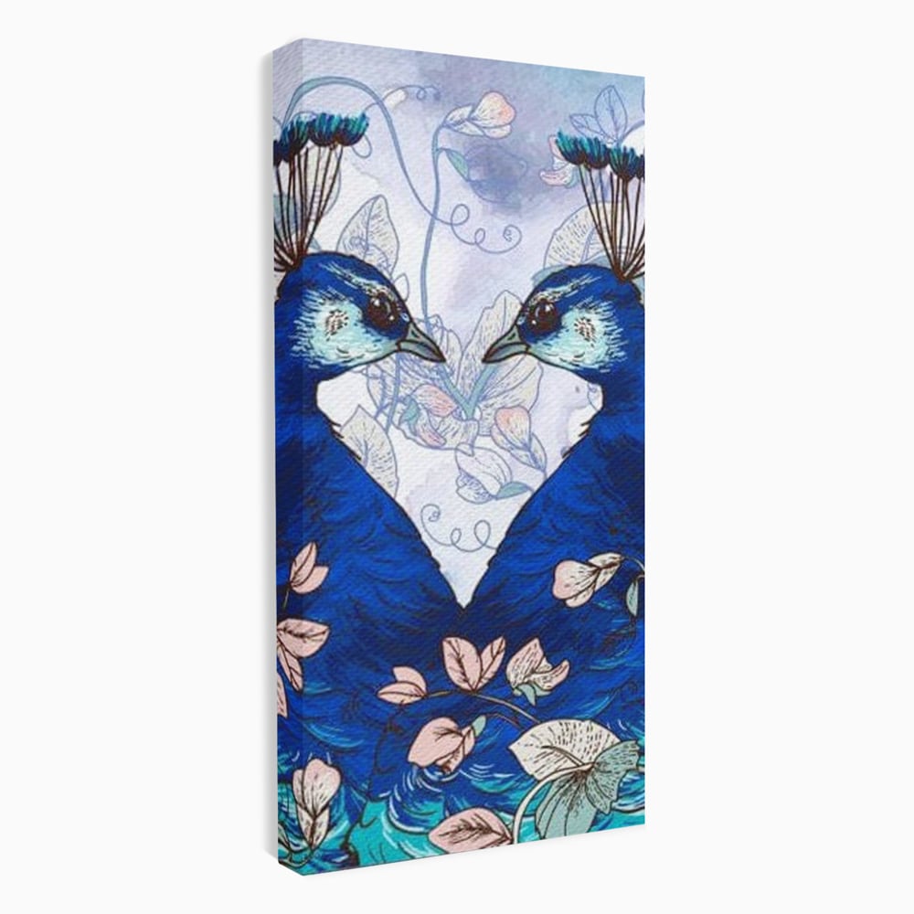 Tablou canvas cu tablou canvas cu doi pauni albastri, fara rama, pe sasiu de lemn