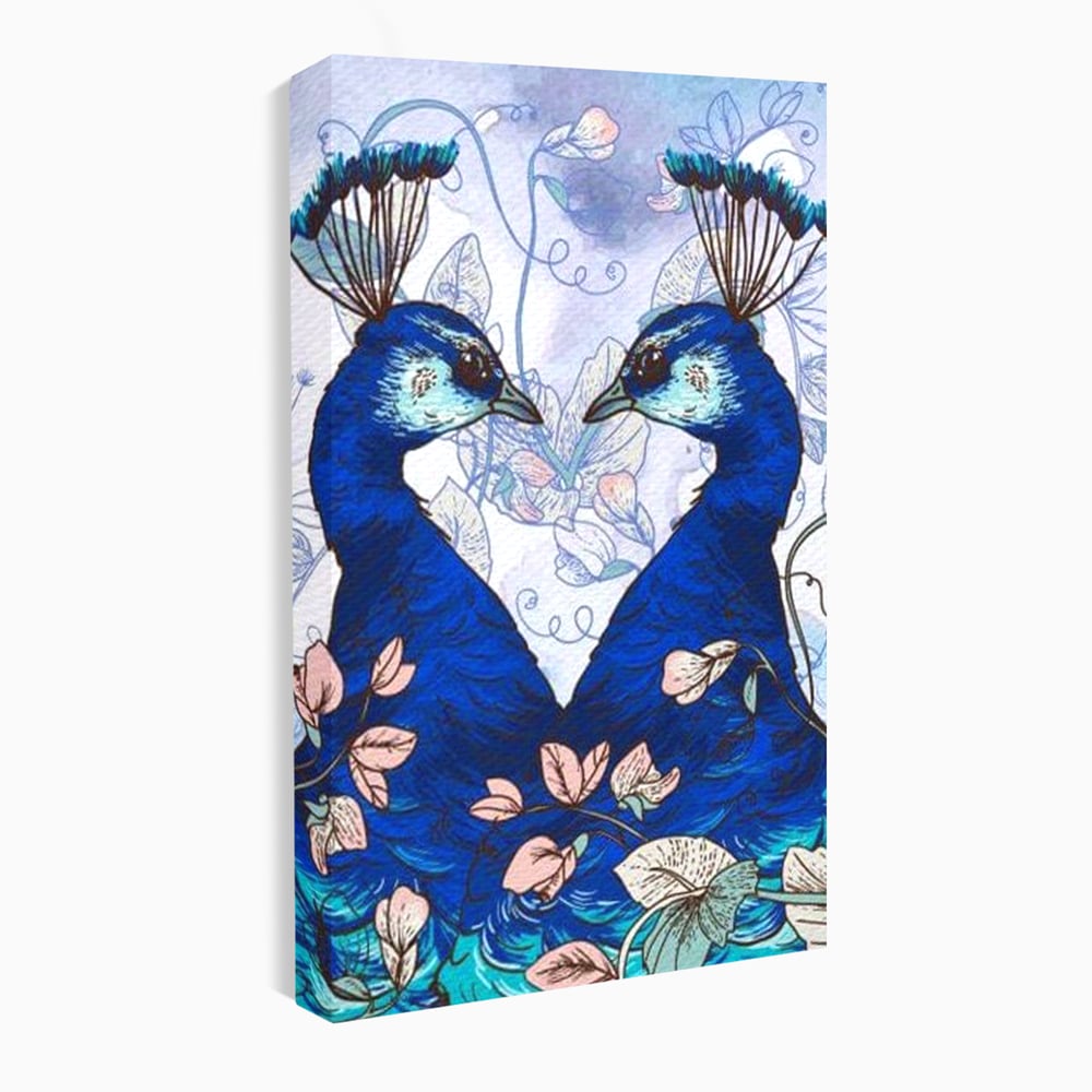 Tablou canvas cu tablou canvas cu doi pauni albastri, fara rama, pe sasiu de lemn