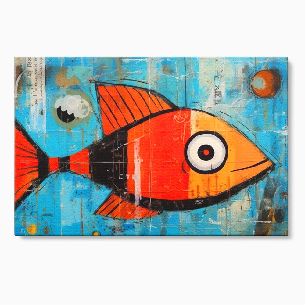 Tablou canvas cu tablou canvas cu peste stilizat in stil pop art, fara rama, pe sasiu de lemn